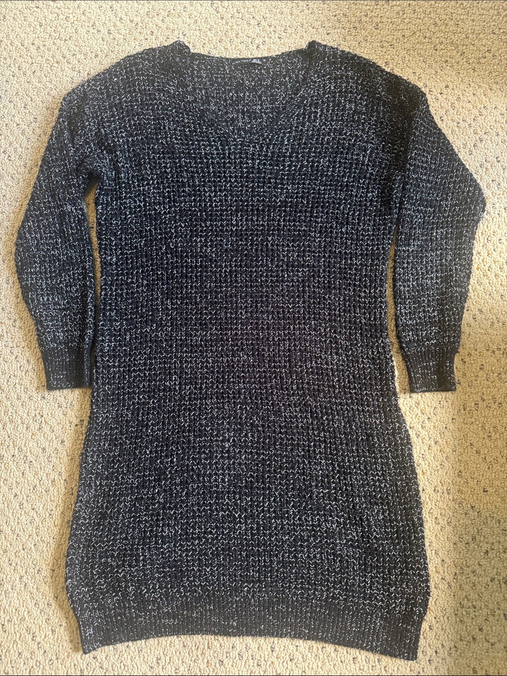 BLACK TAPE- Black & Gray Marled Crewneck Sweater Dress